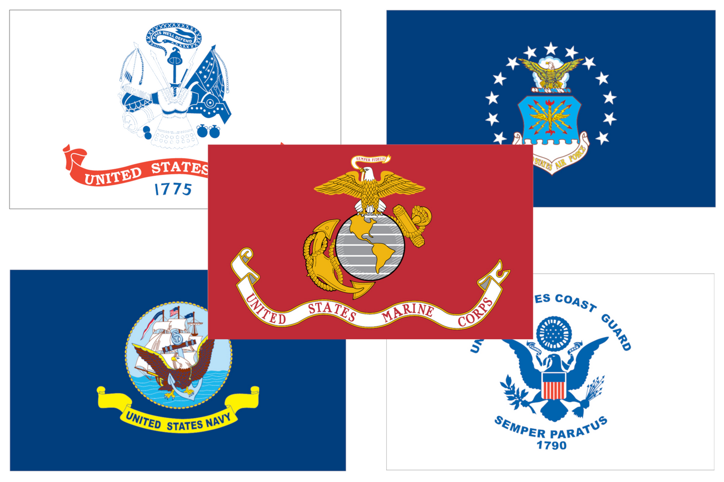 five military flags