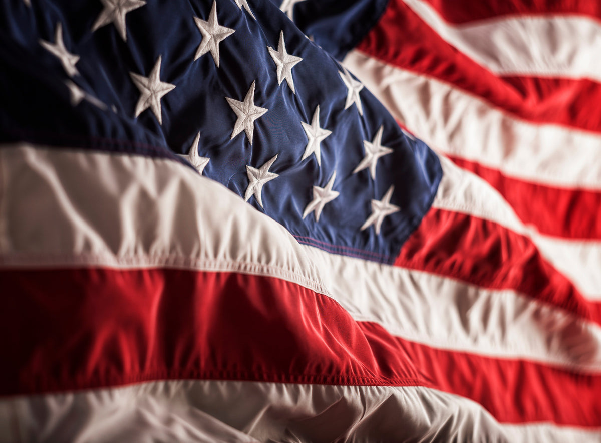 Close-up of American flag stars and stripes