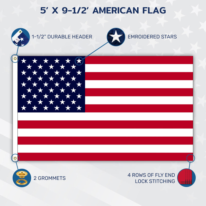 5' x 9-1/2' casket flag specifications