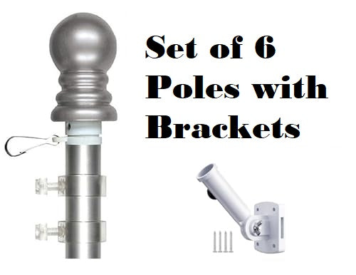 Set of 6 Aluminum 6' Spinner Flagpoles and Brackets